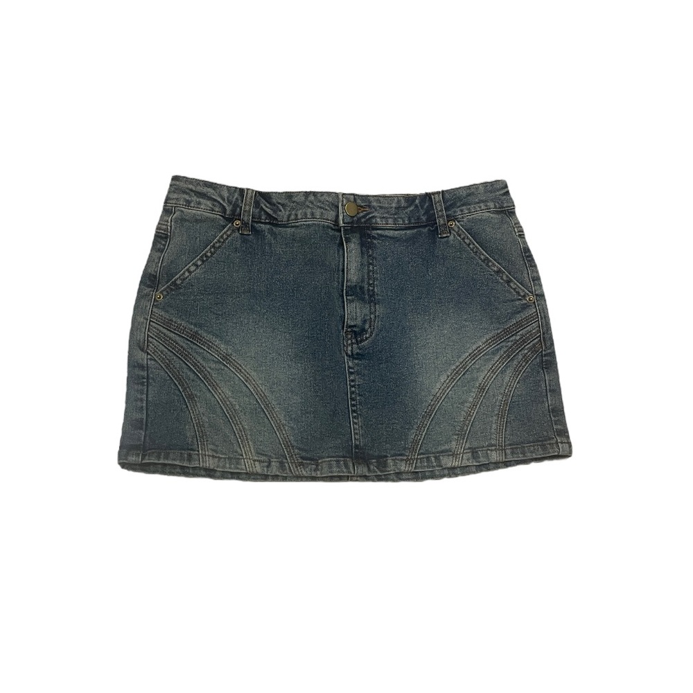 embroidered denim mini skirt